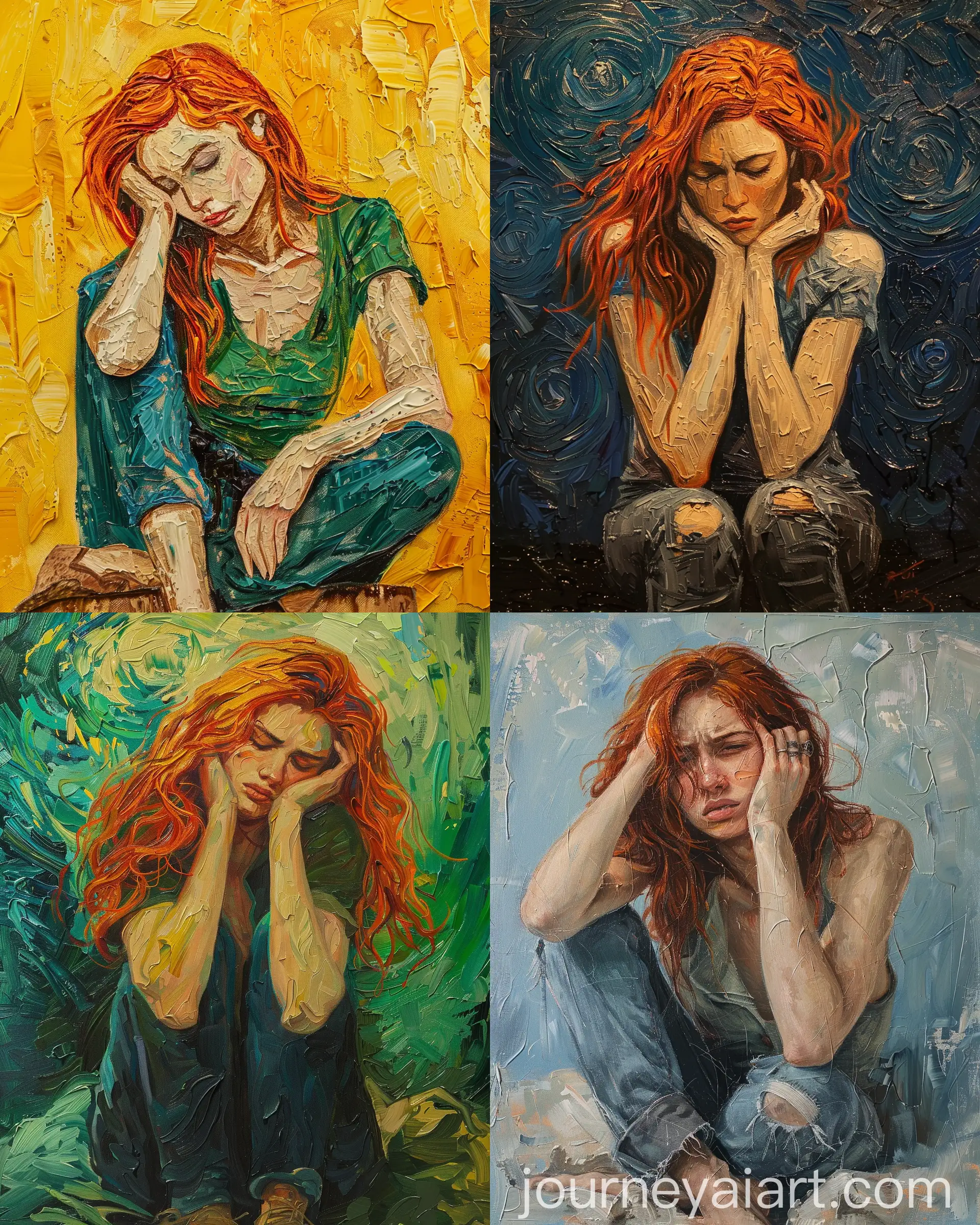 Van-Gogh-Style-Portrait-of-RedHaired-Woman-in-Sorrowful-Reflection