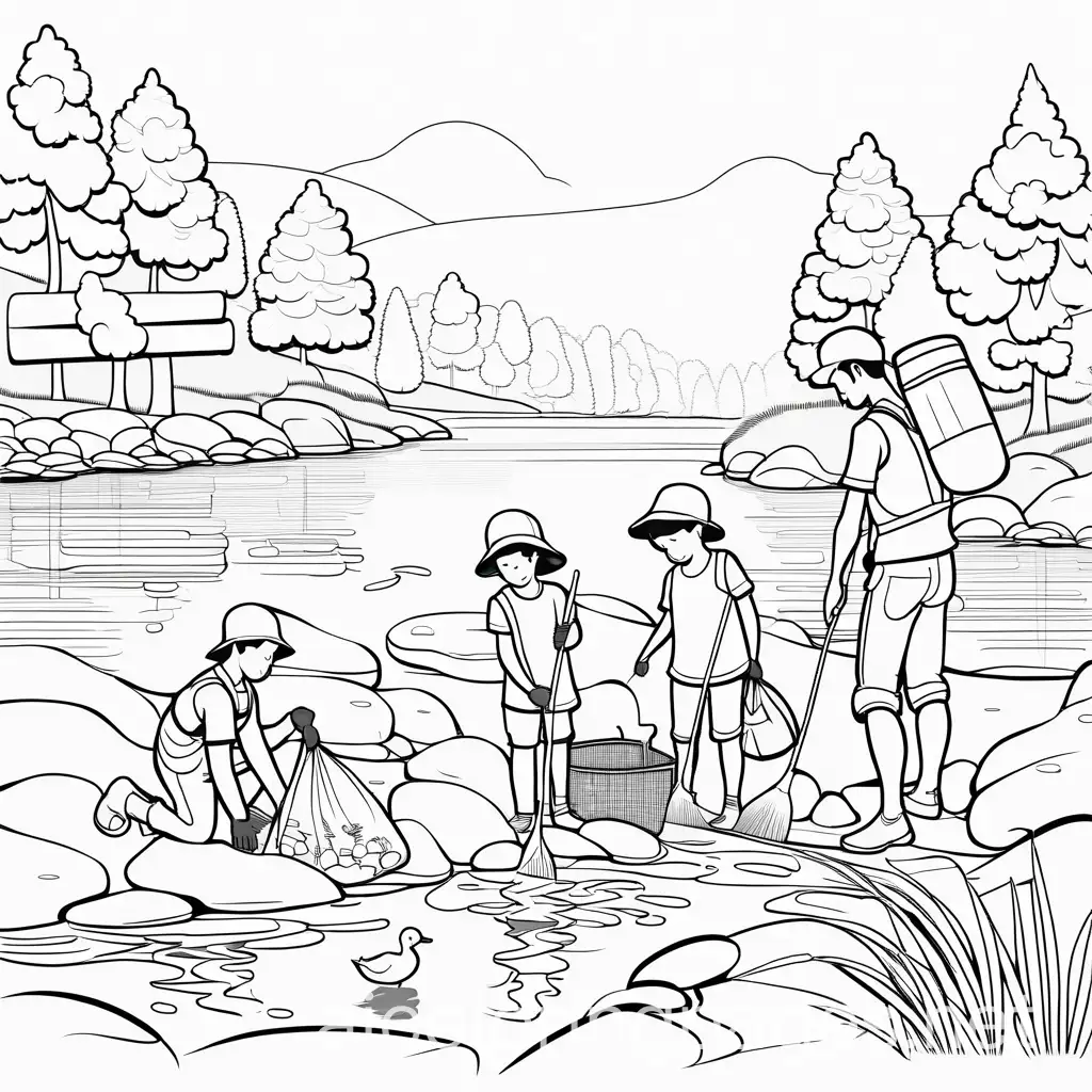 Group-of-Children-Cleaning-Riverbank-with-Wildlife