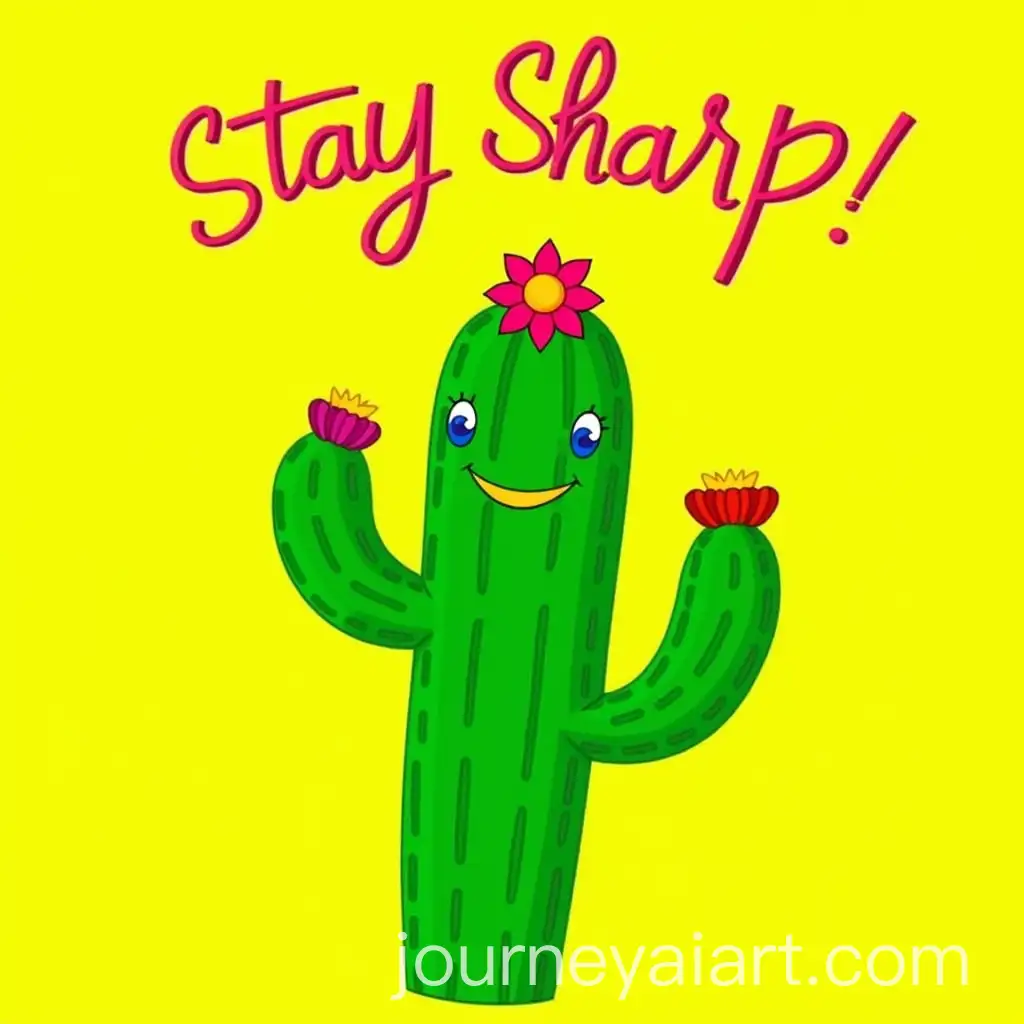 Cheerful-Green-Cactus-with-Colorful-Flowers-and-Stay-Sharp-Text