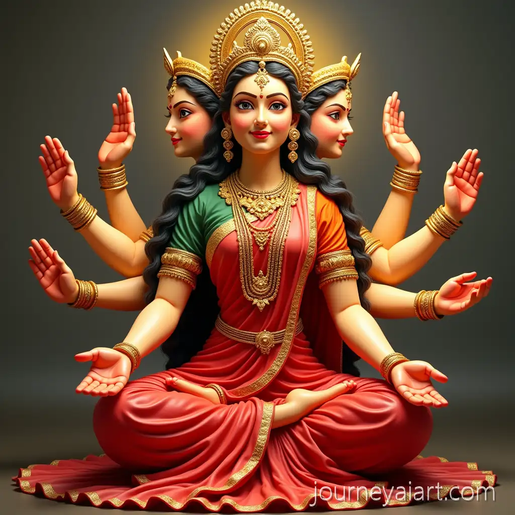 Goddess-Gayatri-in-Red-Saree-with-Five-Faces-and-Ten-Hands-in-Divine-PosesGoddess-Gayatri-with-Ten-Hands