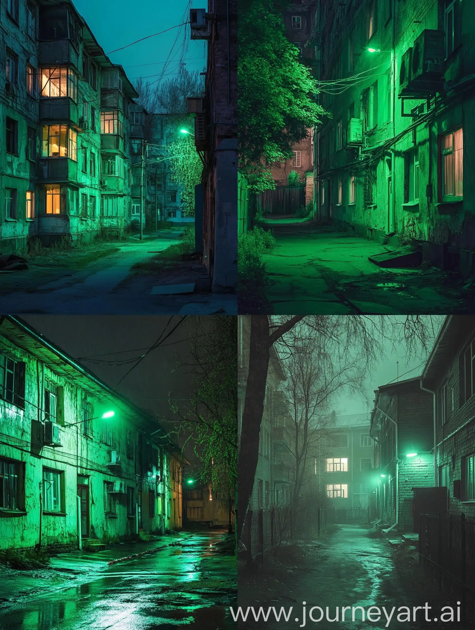 Night-Scene-in-a-Russian-Ghetto-with-Old-Soviet-Houses-and-Green-Illumination