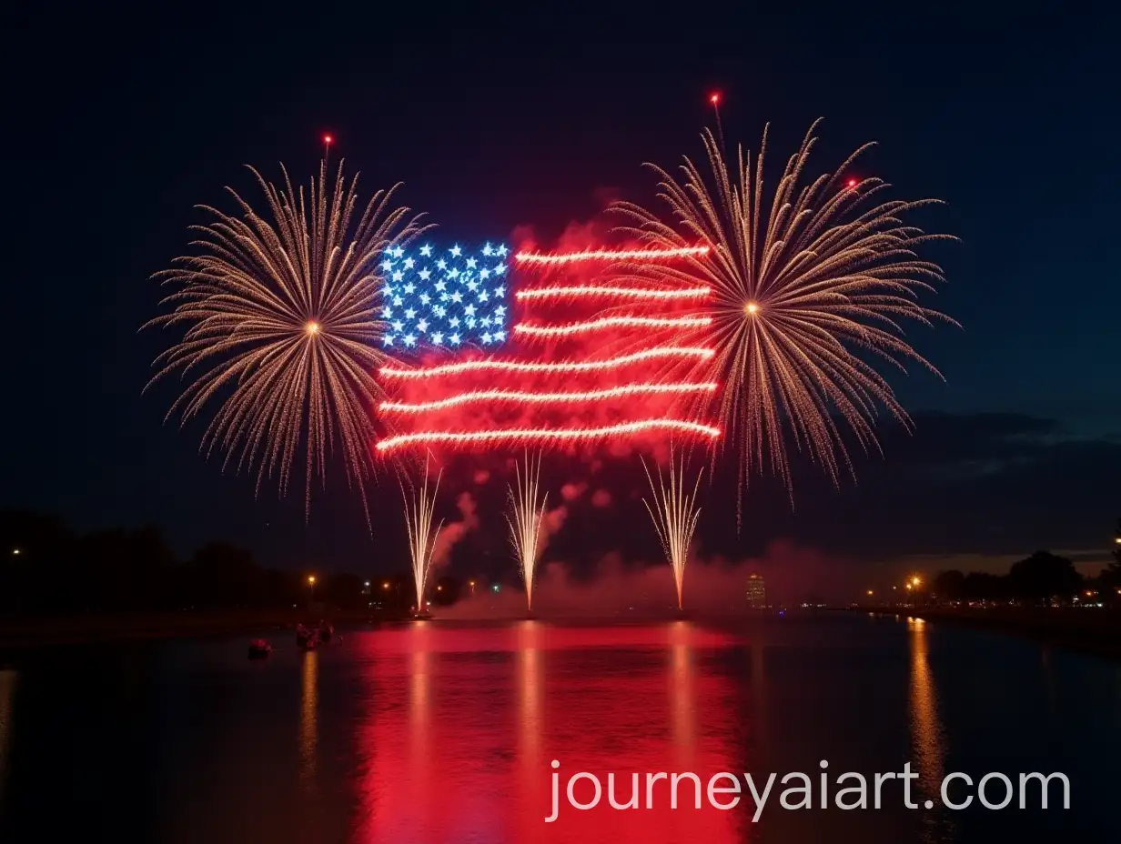 Fireworks-Display-Shaped-Like-the-American-Flag-in-Evening-Sky