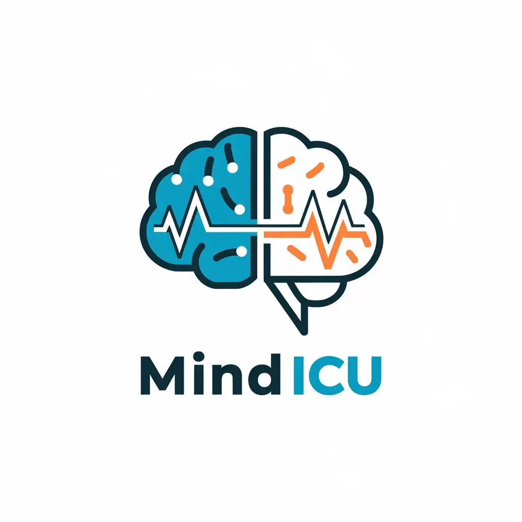 LOGO Design for MINDICU Brain Symbol with AI Points Blue Orange for Inflammation EEG Trace in Medical Dental Industry