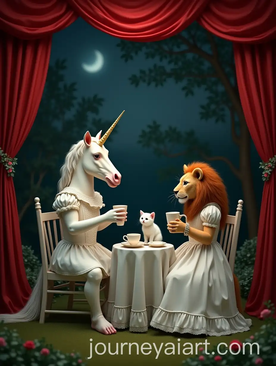 Victorian-Garden-Tea-Party-with-Unicorn-Lion-and-Kitten
