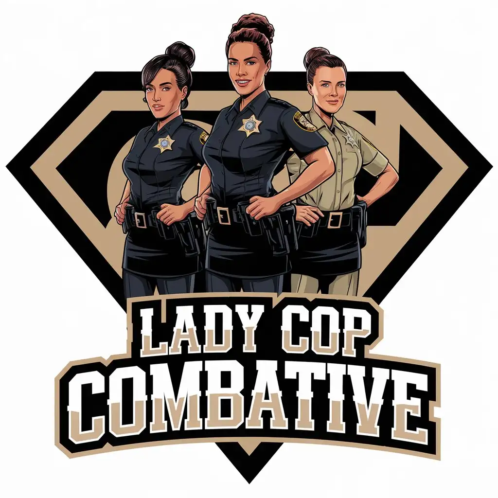 LOGO Design for Lady Cop Combative SuperheroInspired Female Police Officers with Smiling Faces and Diverse Uniforms