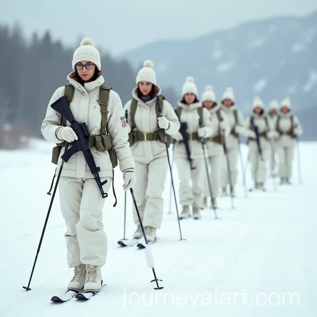 Russian-Military-Female-Officer-and-Soldiers-Skiing-in-Winter-Mountain-Terrain
