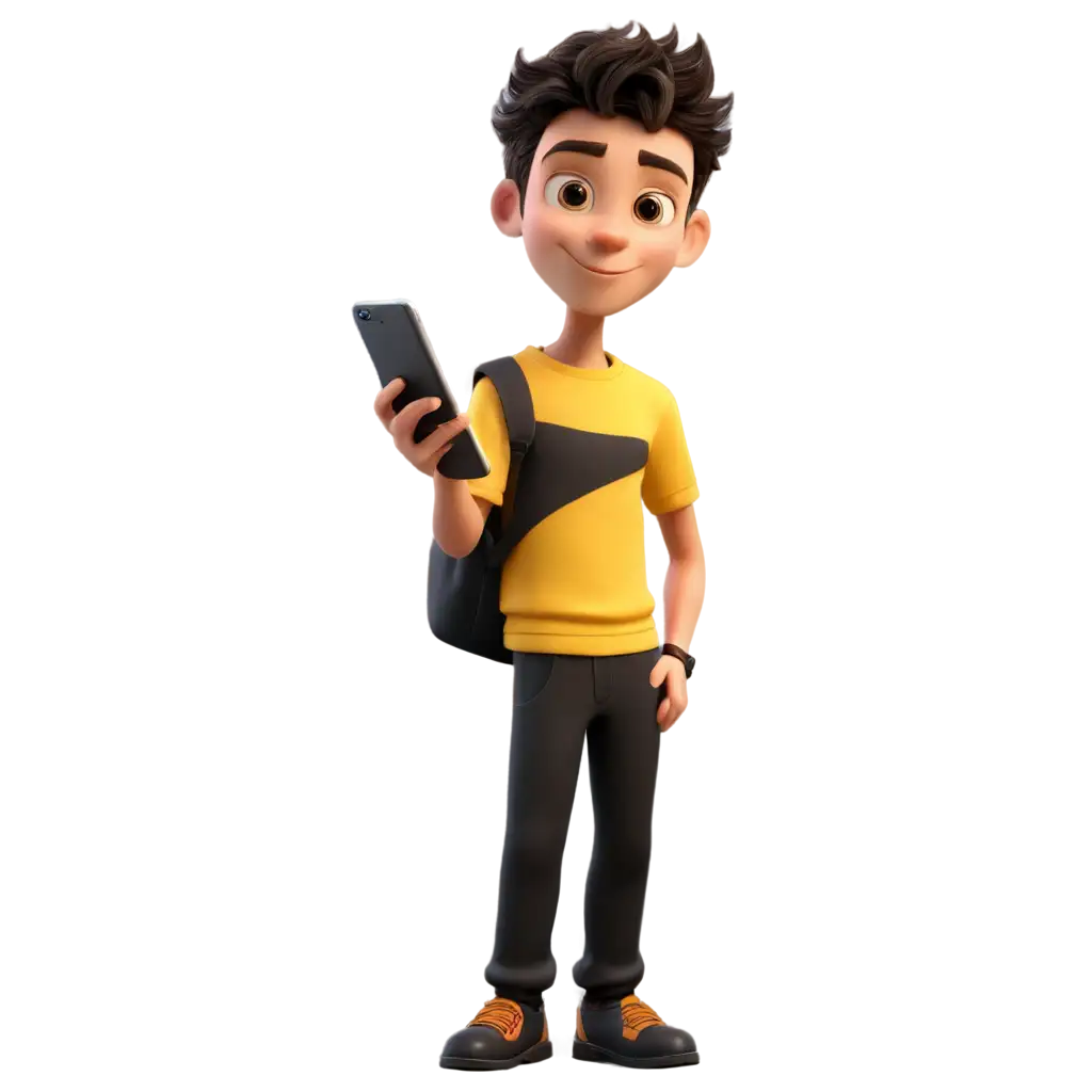 3D-Cartoon-Boy-Using-Cellphone-PNG-Captivating-Digital-Artwork-with-Yellow-Shirt-and-Black-Pants