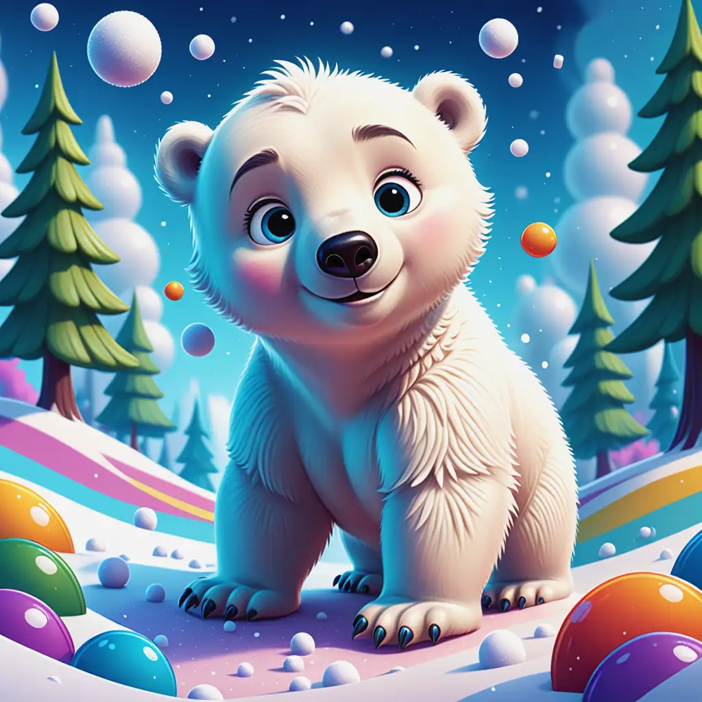 Cute Baby Polar Bear Playing in Snow with Learning Elements