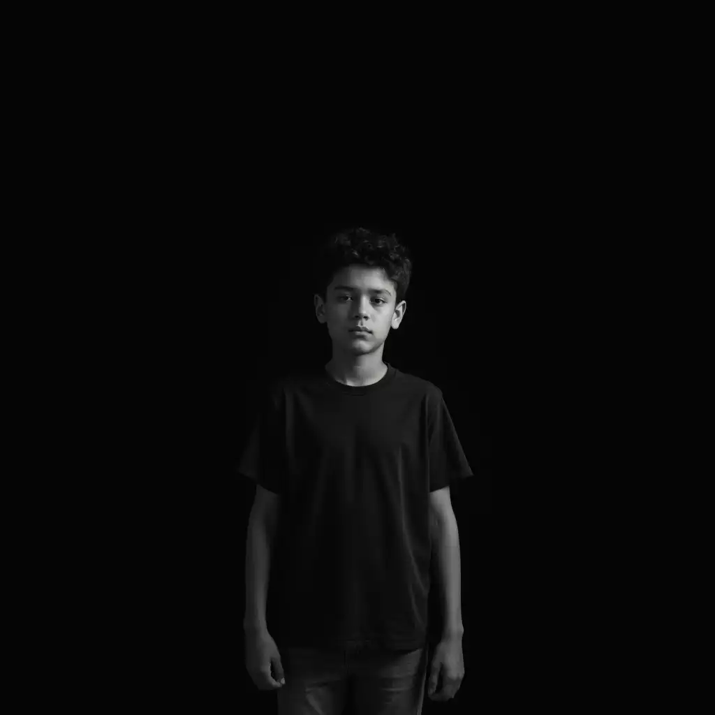 age 15 year old alone sad lonely boy black background