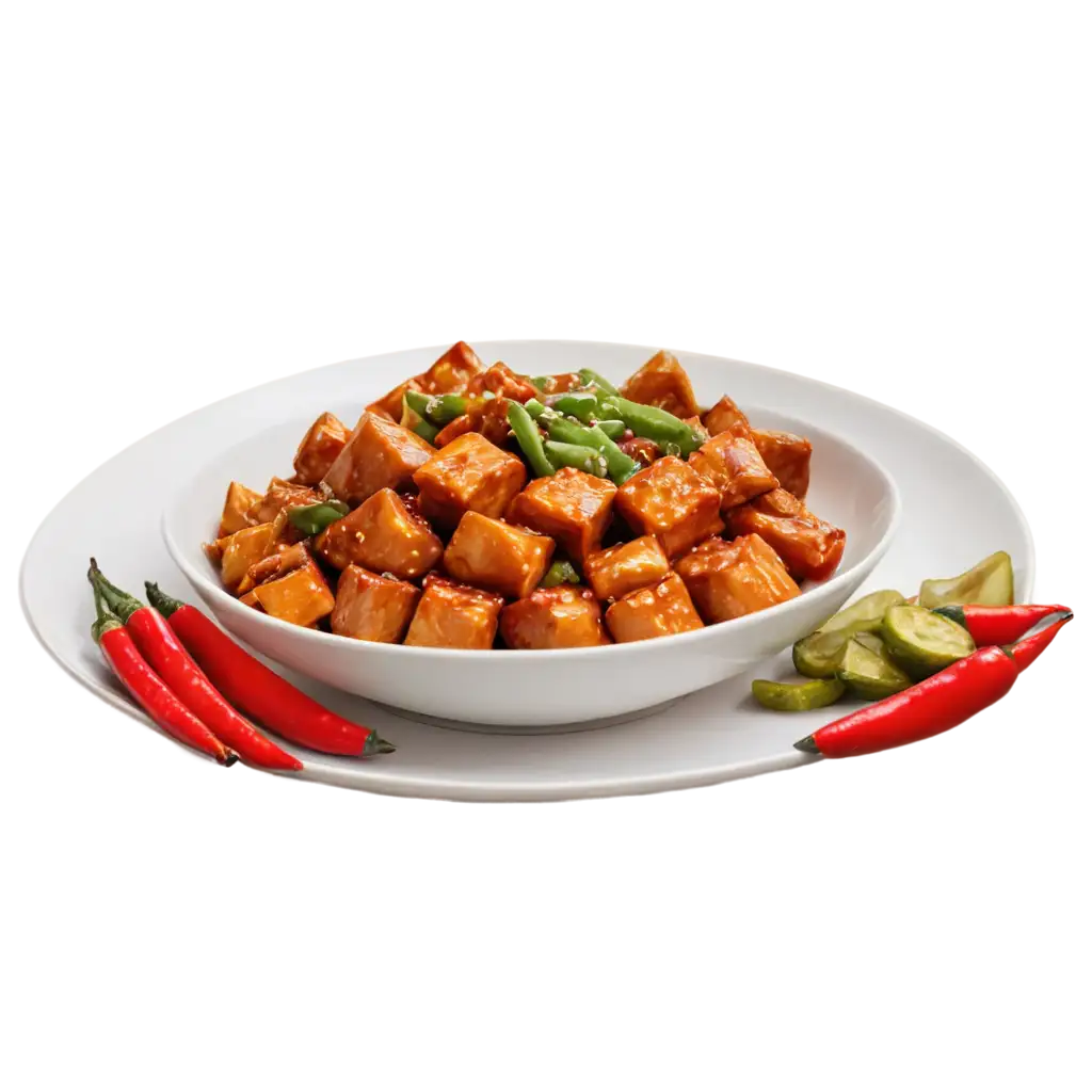 Chilli-Paneer-in-Round-Plate-PNG-Image-Savory-Indian-Cuisine-Delight