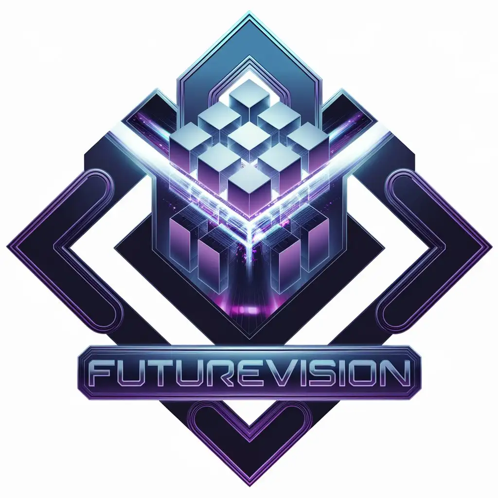 LOGO Design for FutureVision Abstract VRAR with 3D Grid Neon Blue Purple Silver