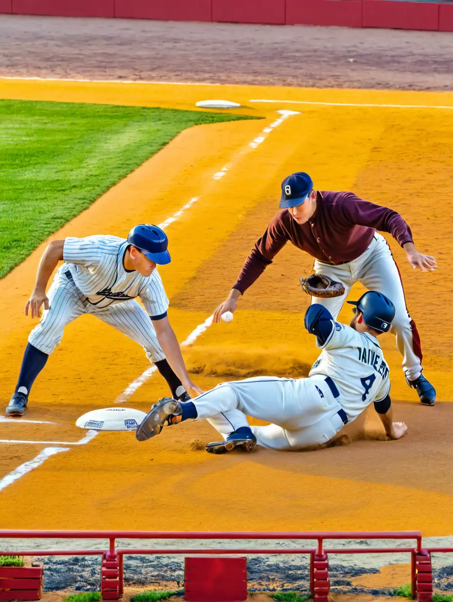 Historical Baseball Players Sliding Feet First into Base