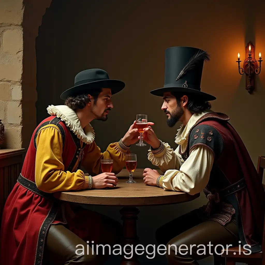 Cervantes-and-Don-Juan-Enjoying-Drinks-in-a-Lively-Tavern