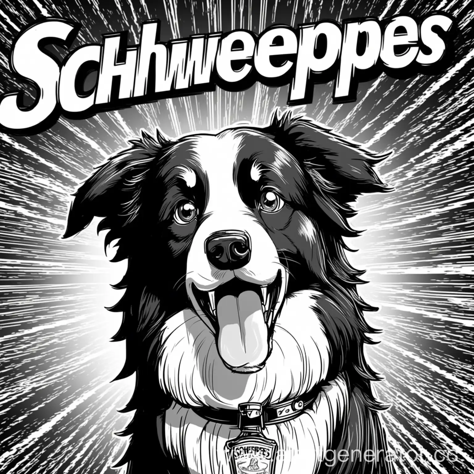 Border-Collie-Dog-in-Black-and-White-Comic-Style-Named-Schweppes