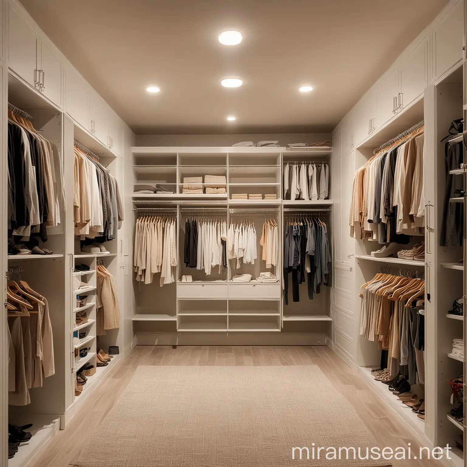 WellLit WalkIn Closet with Hanging Clothes