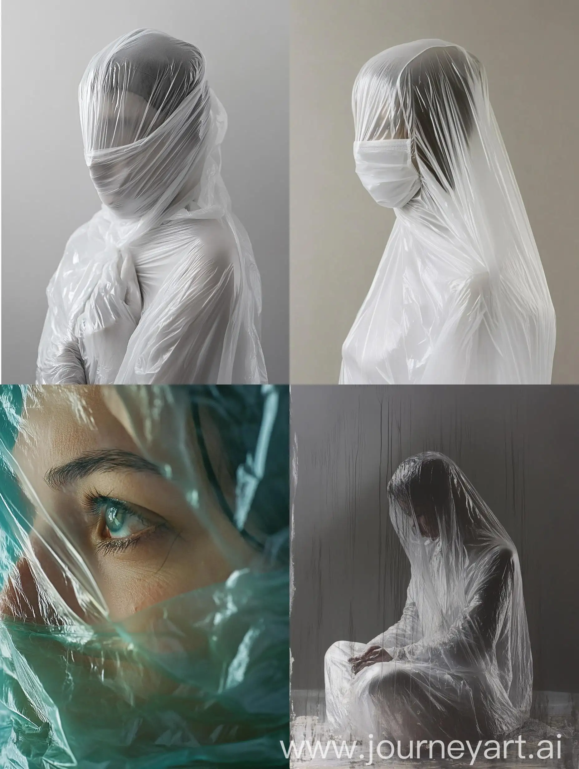 Woman-Wrapped-in-Plastic-Sheeting