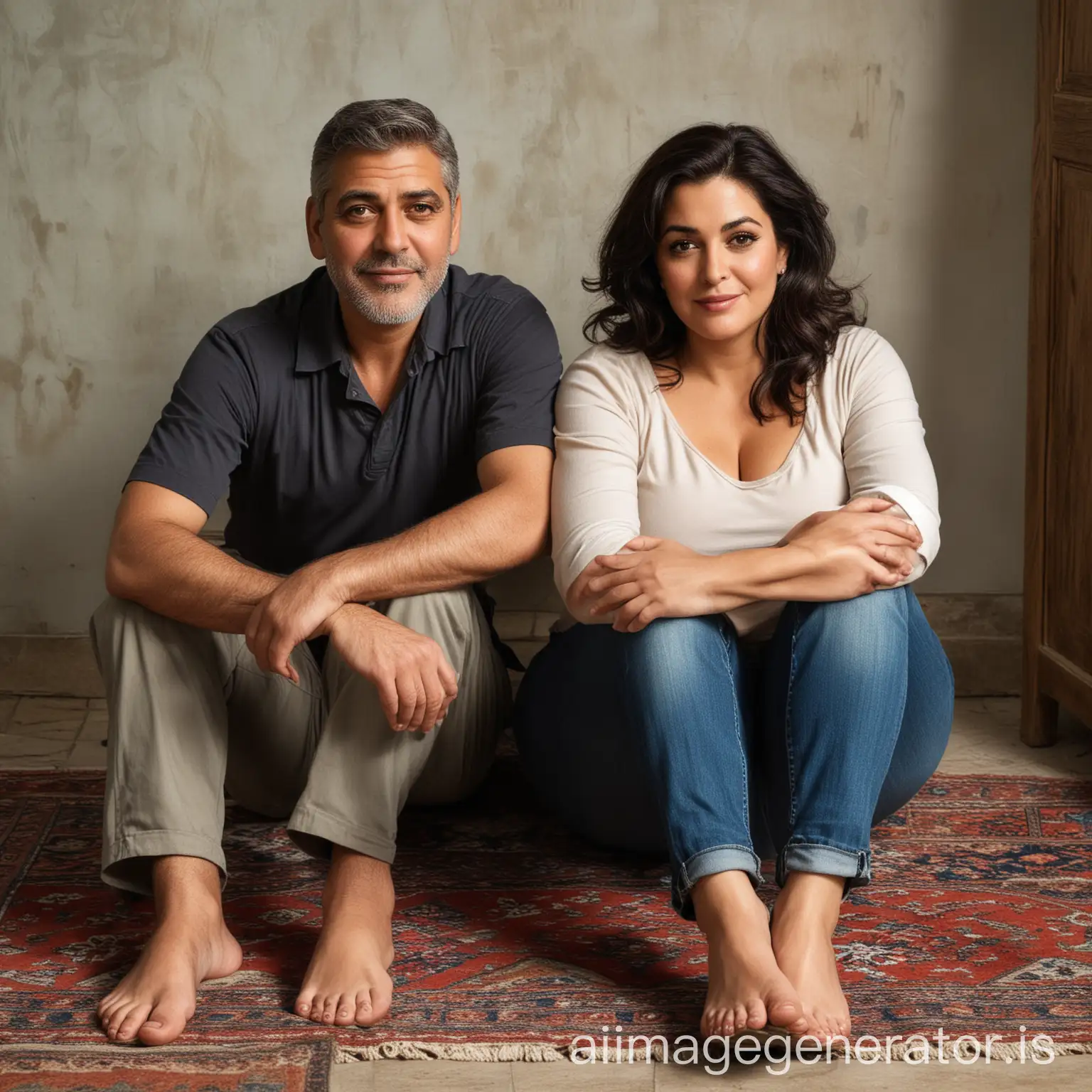 MiddleAged-Man-Sitting-with-Algerian-Woman-Showing-Feet