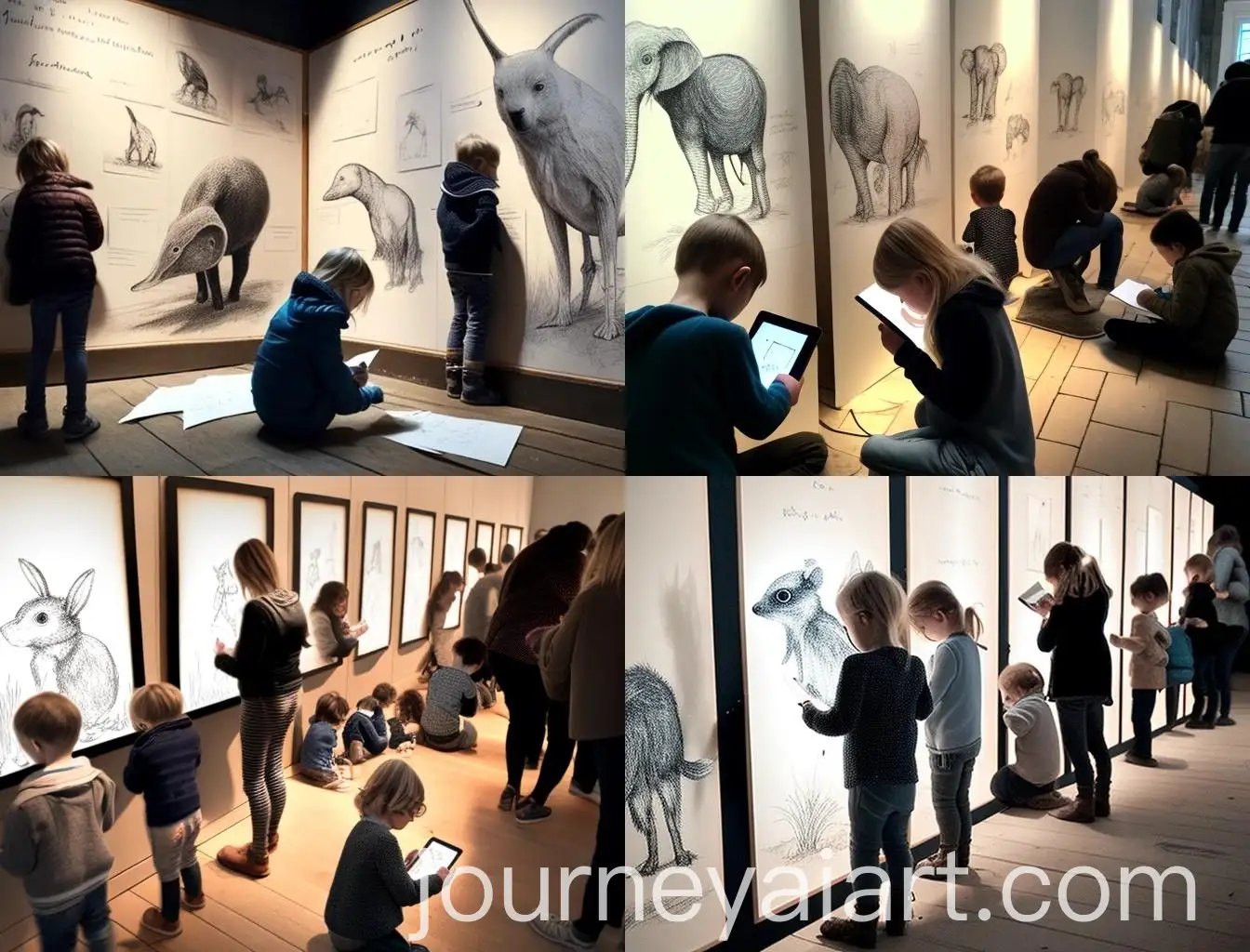 Family-Drawing-Session-with-Digital-Tablets-and-Wall-Displays