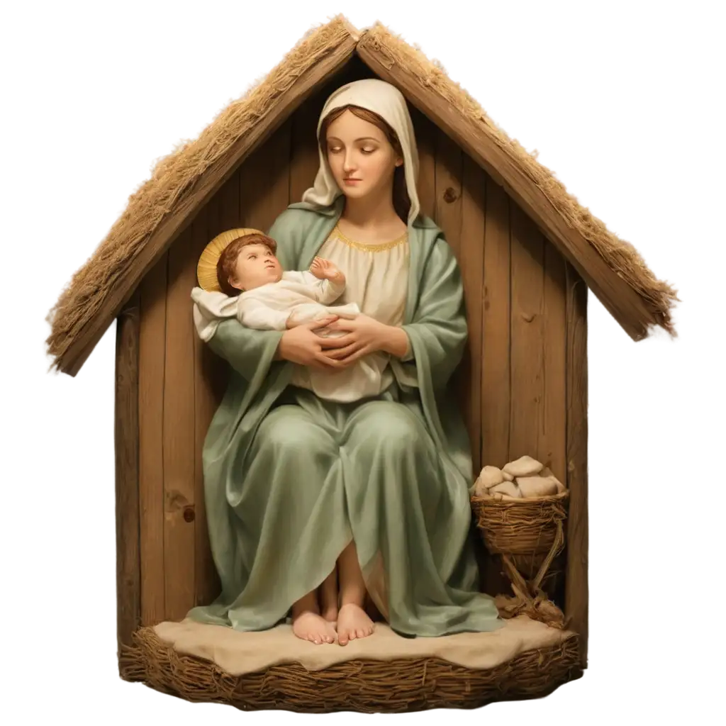 Baby-Jesus-Mother-Mary-and-Joseph-Sitting-on-the-Sheep-House-at-Night-PNG-Image-for-Religious-and-Holiday-Themes