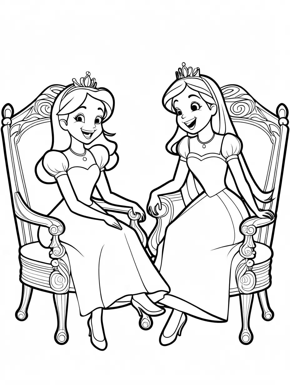 Two-Princesses-Laughing-in-Chairs-Coloring-Page