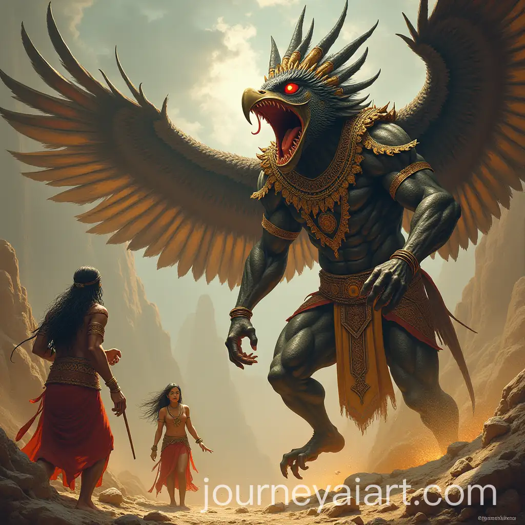Ravana-the-TenHeaded-Demon-Battling-Vulture-Jatayu-While-Sita-Watches-in-Fear