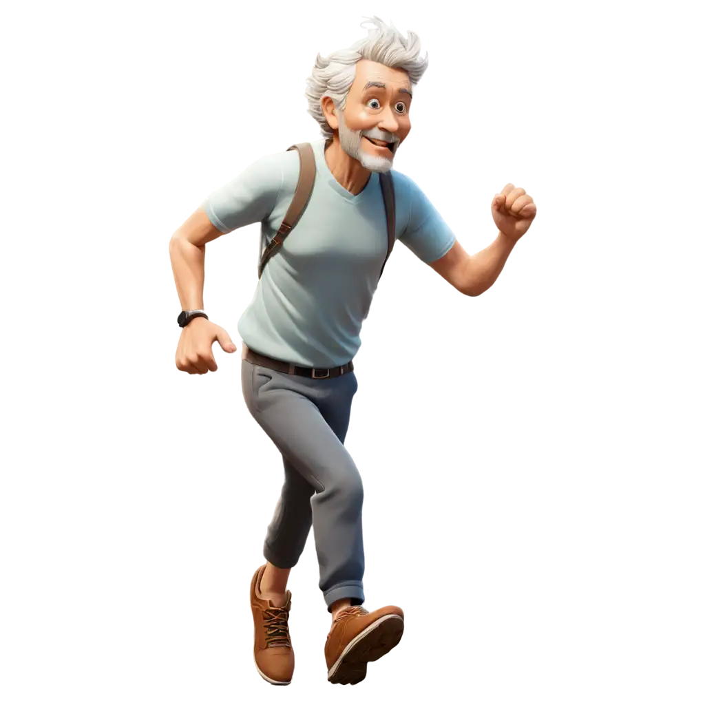 an illustration or cartoon of a older man running