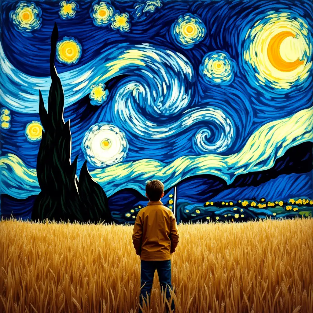 Starry-Night-Over-Wheat-Field-with-Swirling-Brushstrokes-and-Textured-Effect