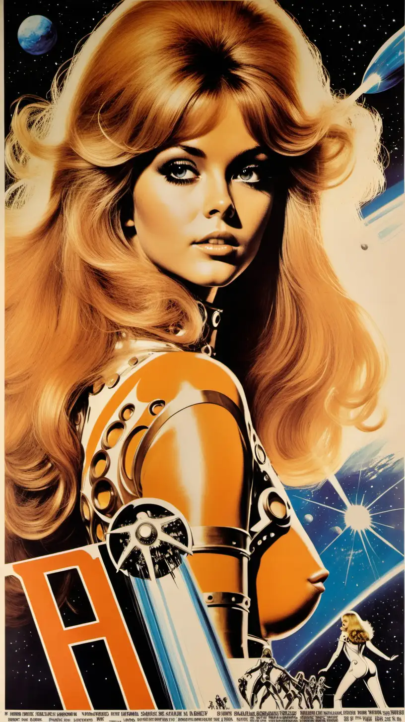 1970s Movie Poster of Beautiful Woman in Barbarella Style