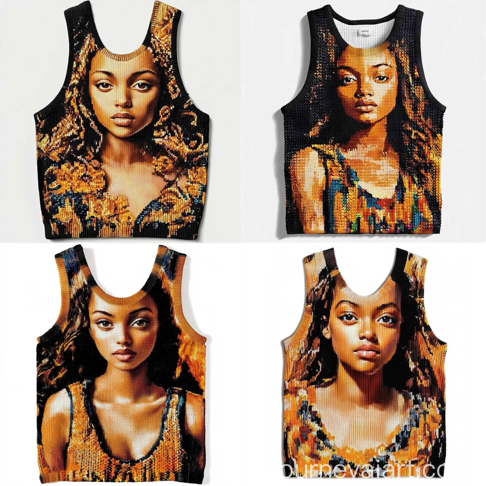 Jacquard-Knitted-Vest-with-Oil-Painting-Portrait-of-Young-Black-Girl