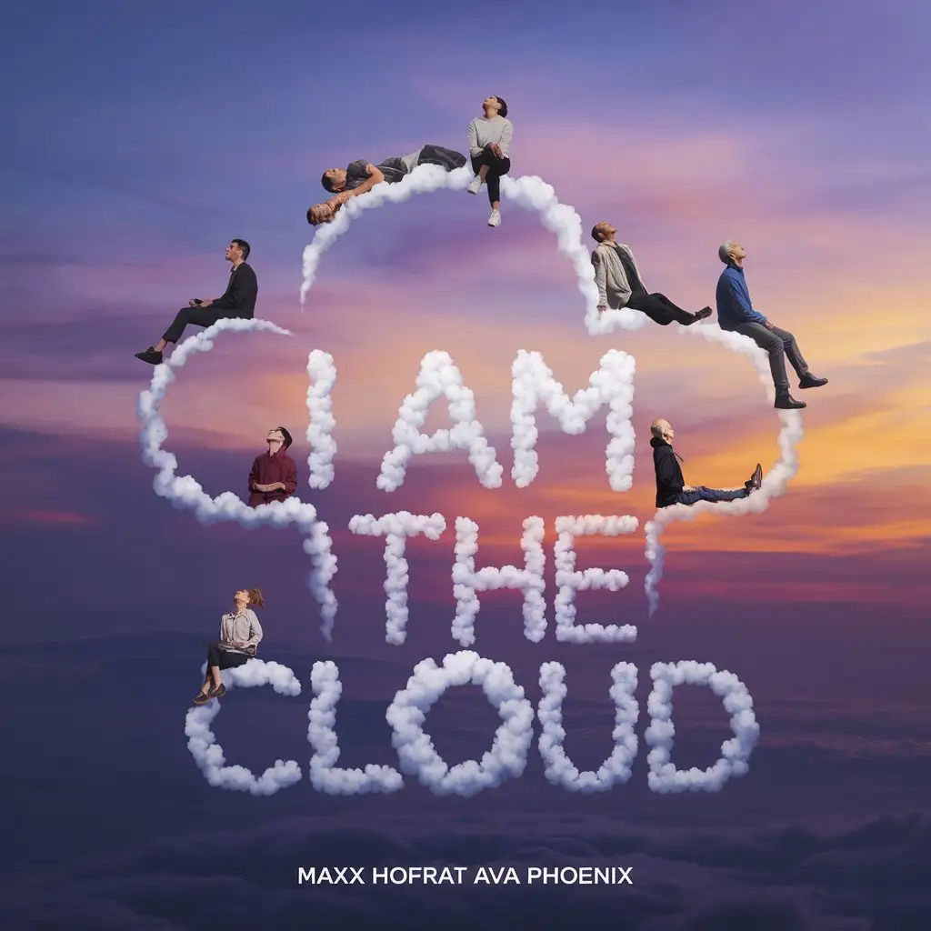 LOGO Design for I Am the Cloud Surreal Ethereal Scene with Multicultural Figures and Twilight Sky