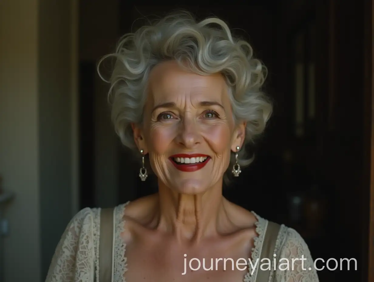 Portrait-of-a-Smiling-70YearOld-Woman-in-an-Elegant-Dress-with-Playful-Expression