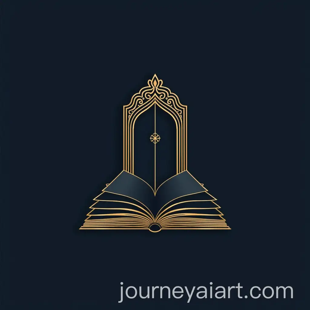 Luxurious-Logo-Featuring-Open-Book-and-Traditional-Acehnese-Door-with-Gold-and-Dark-Blue-Palette