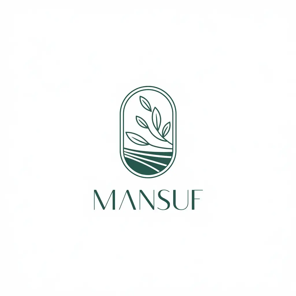 LOGO Design for MANSUF Sleek Oval with Minimalist Leaves and Flowing Water in Emerald Green and Gold