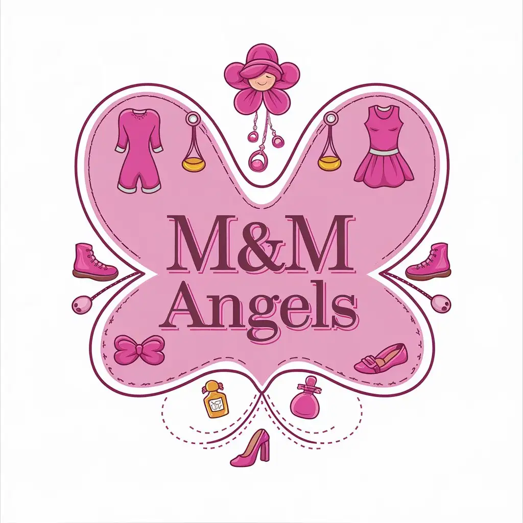 LOGO Design for MM Angels Pink and Violet Clothes Line Shoes and Perfume Theme for Beauty Spa Industry