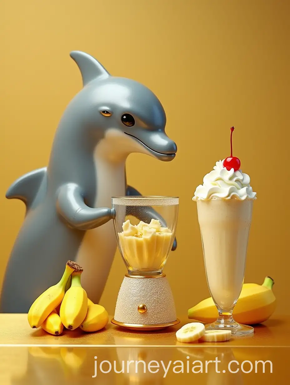 Dolphin-Blending-Banana-Juice-at-a-Golden-Counter