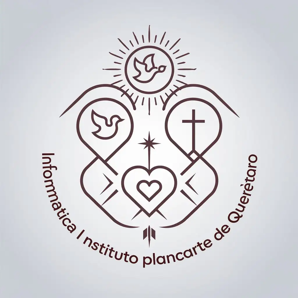 LOGO Design for Informatica Instituto Plancarte de Quertaro Dove Heart Cross Virgin Symbolism in Minimalist Religious Theme