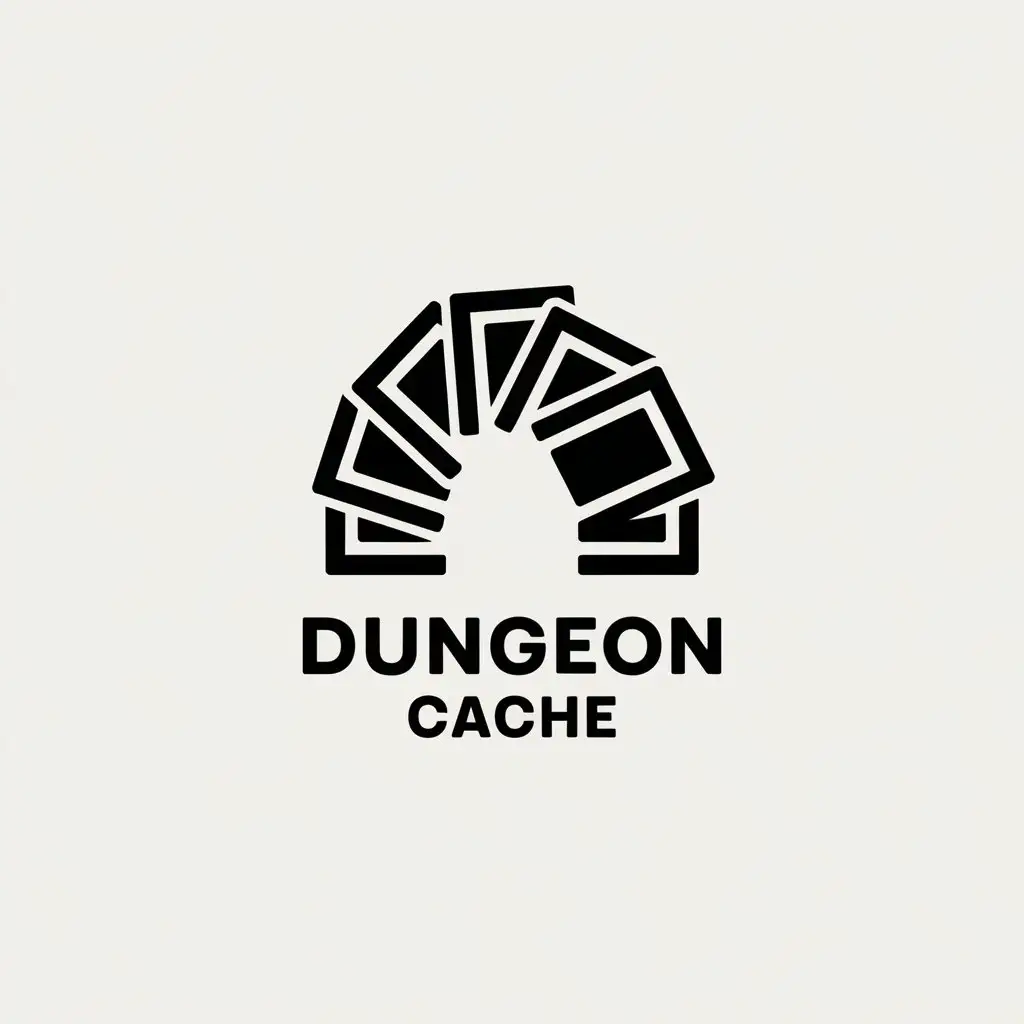 LOGO Design for Dungeon Cache Minimalist Trading Cards in Dungeon Arch with Single Color Theme