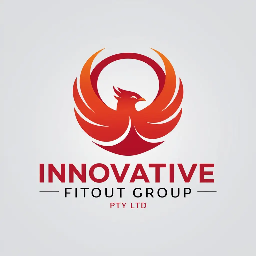 LOGO Design For Innovative Fitout Group Pty Ltd Modern Circle with Phoenix Bird in Bright Red and Orange