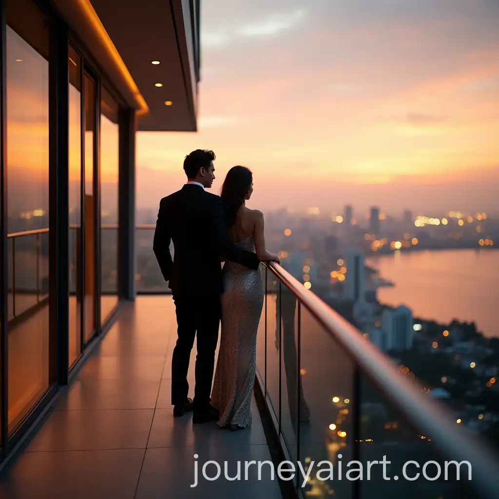 Elegant-Couple-on-Balcony-Overlooking-Pattaya-at-Sunset