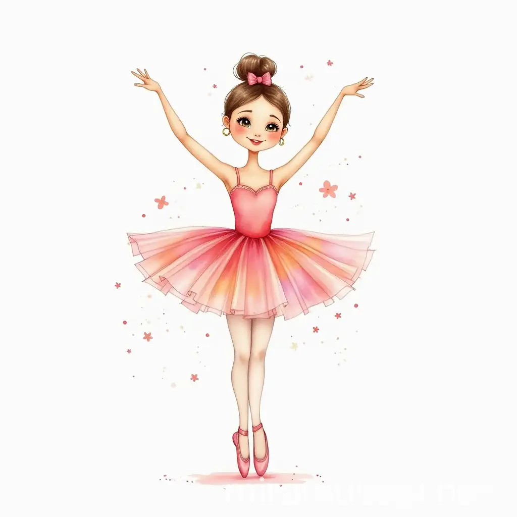 Colorful Watercolor Painting of a Beautiful and Cute Ballerina