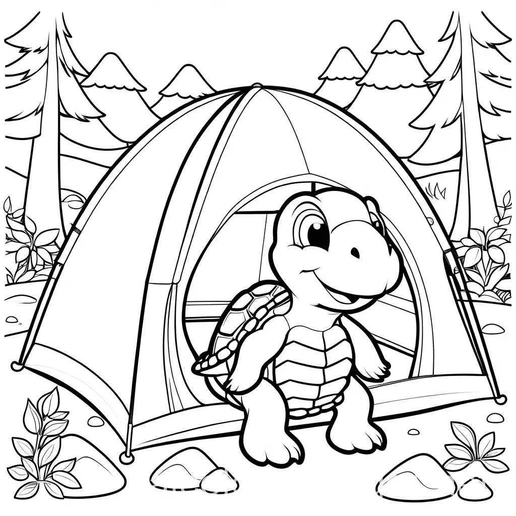 Cartoon-Turtle-Camping-Coloring-Page-for-Kids