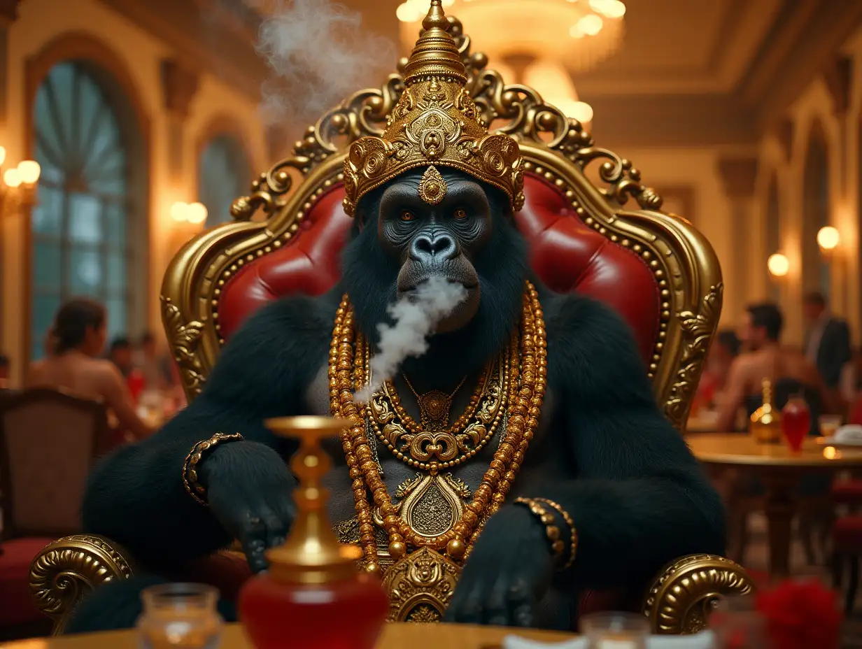 GoldHeaded-Gorilla-on-Golden-Throne-with-Shisha-in-Luxurious-Social-Room