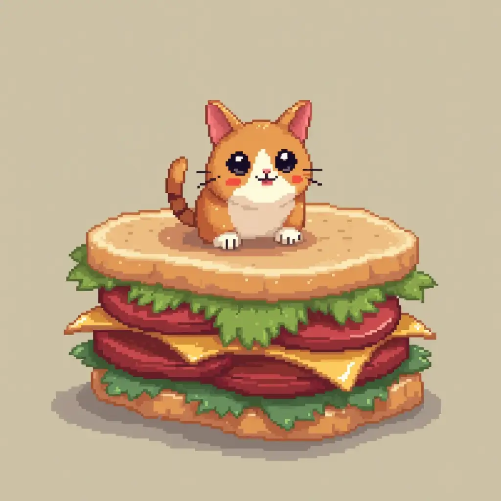 Cat in sandwich,pixel art