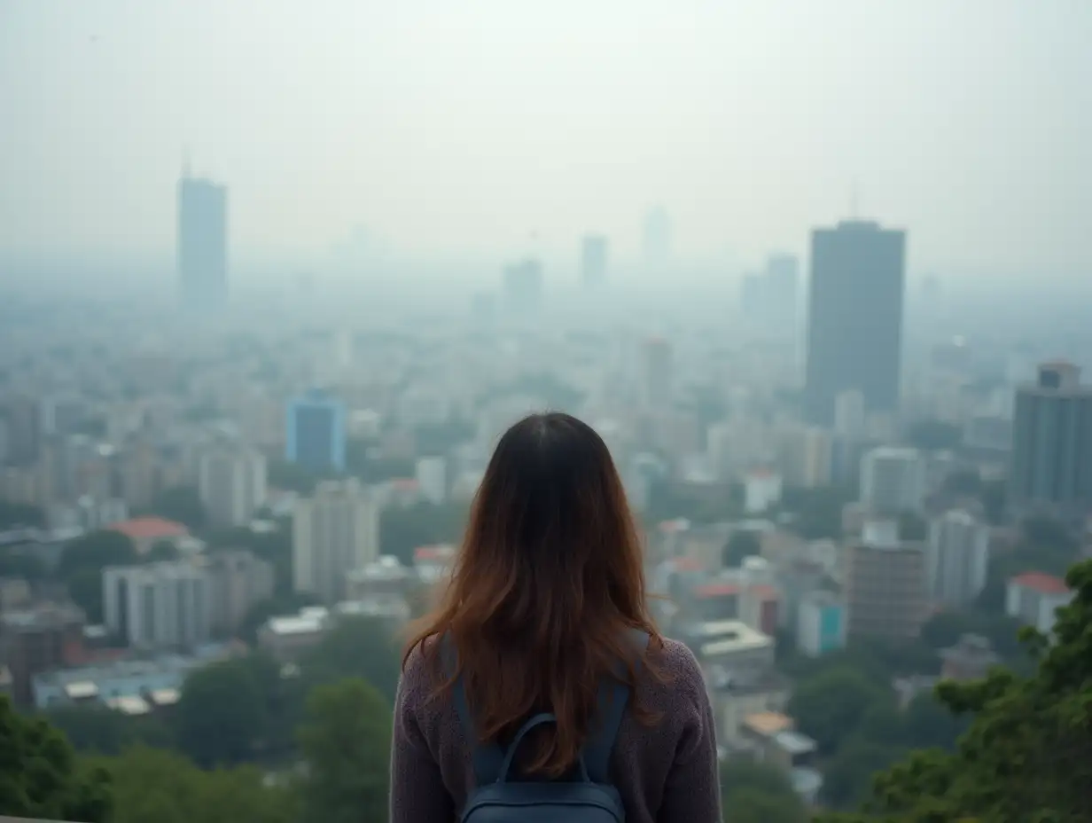 Asian-Woman-Looking-at-Town-Covered-in-PM25-Pollution