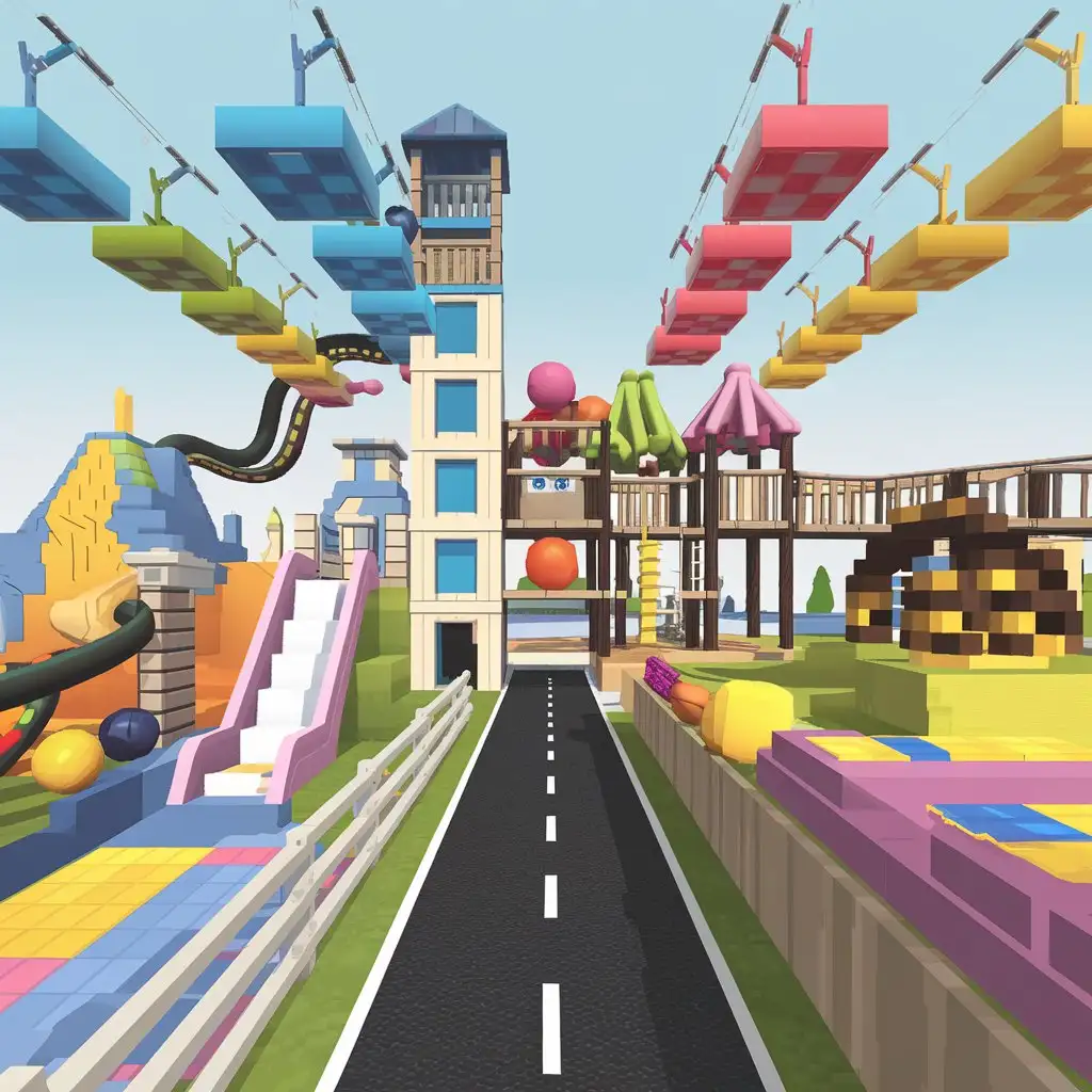 Colorful-Obstacle-Course-Playground-with-Slides-and-Towers