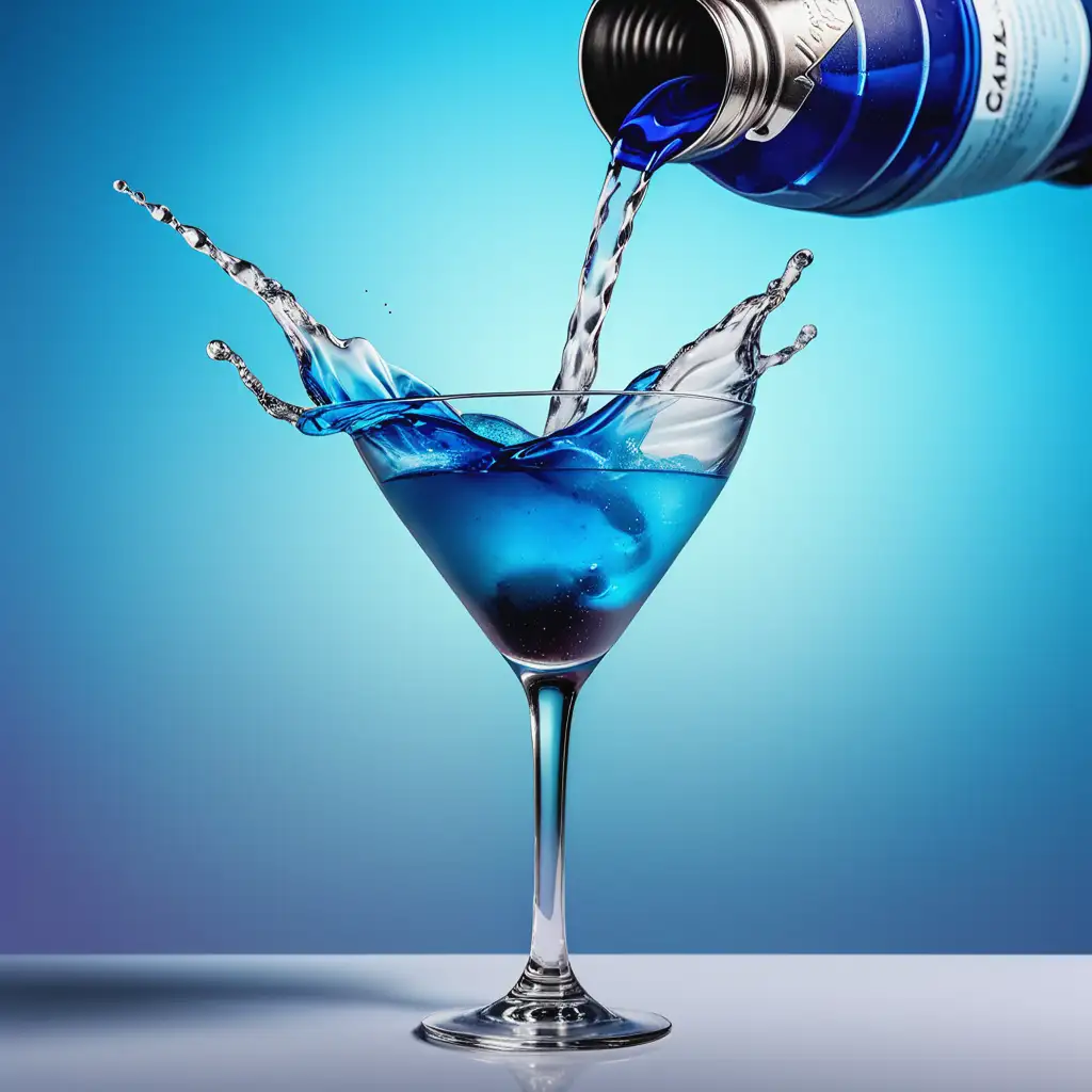 Pouring Blue Cocktail on Gradient Background