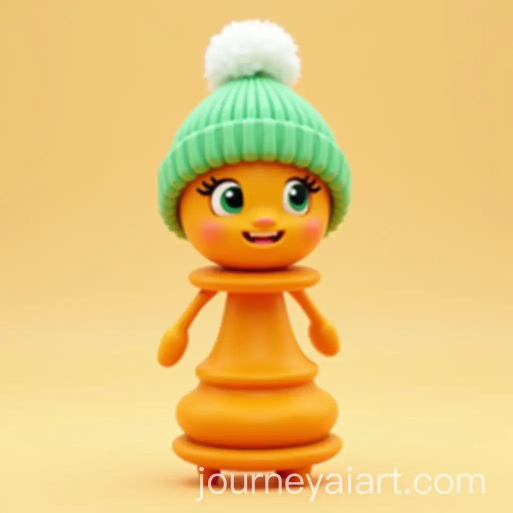 Cartoon-Orange-Pawn-with-Childlike-Face-and-Green-Beanie