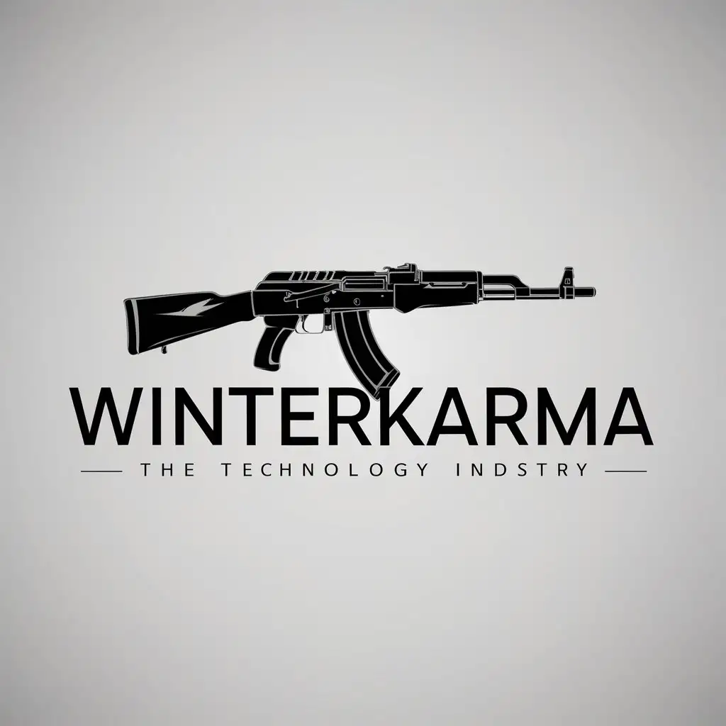 a logo design,with the text "Winterkarma", main symbol:AK 47,complex,be used in Technology industry,clear background