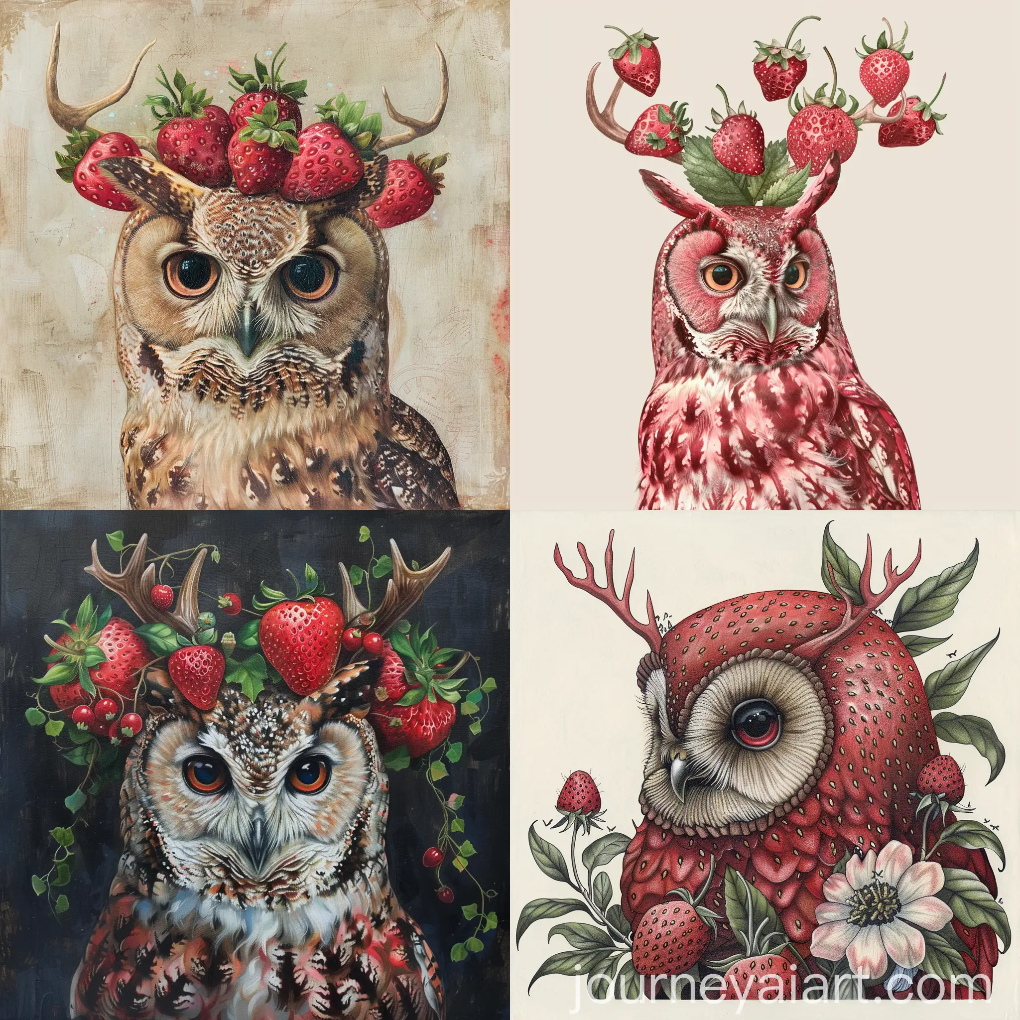 Whimsical-Strawberry-Deer-Owl-Artwork