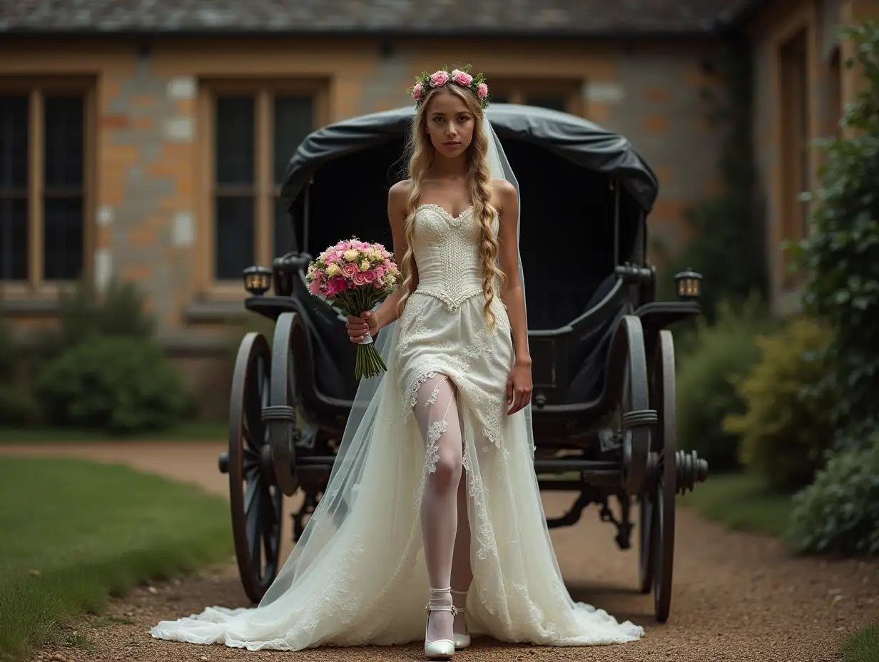 Indian-Tween-in-Lace-Corset-Dress-Stepping-Out-of-Ancient-Carriage